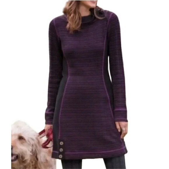 prAna Sweaters - Prana Kelland Wool Blend Plum Burgundy Stripe Sweater Knit Long Sleeves Medium